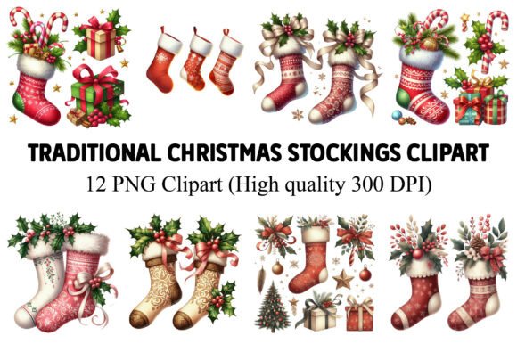 Download Traditional Christmas Stockings Clipart - Premium Bundle