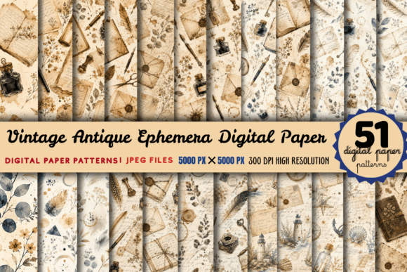 Download Vintage Antique Ephemera Digital Paper - Premium Resources