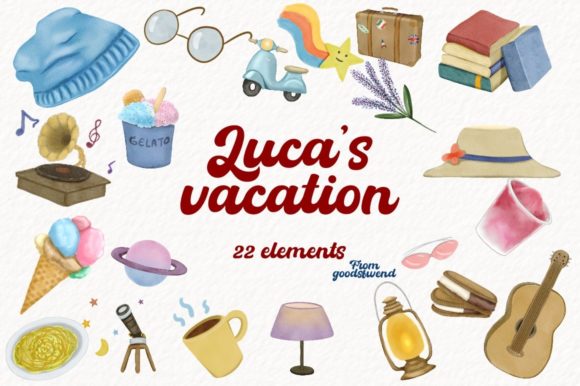 Download Luca's Vacation Vintage Elements Clipart - Premium Bundle