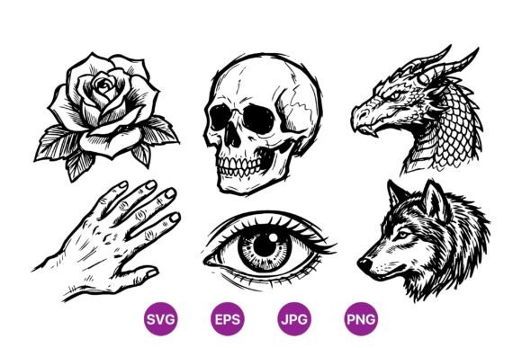 Download Vintage Tattoo Style Clipart Set - Premium Bundle